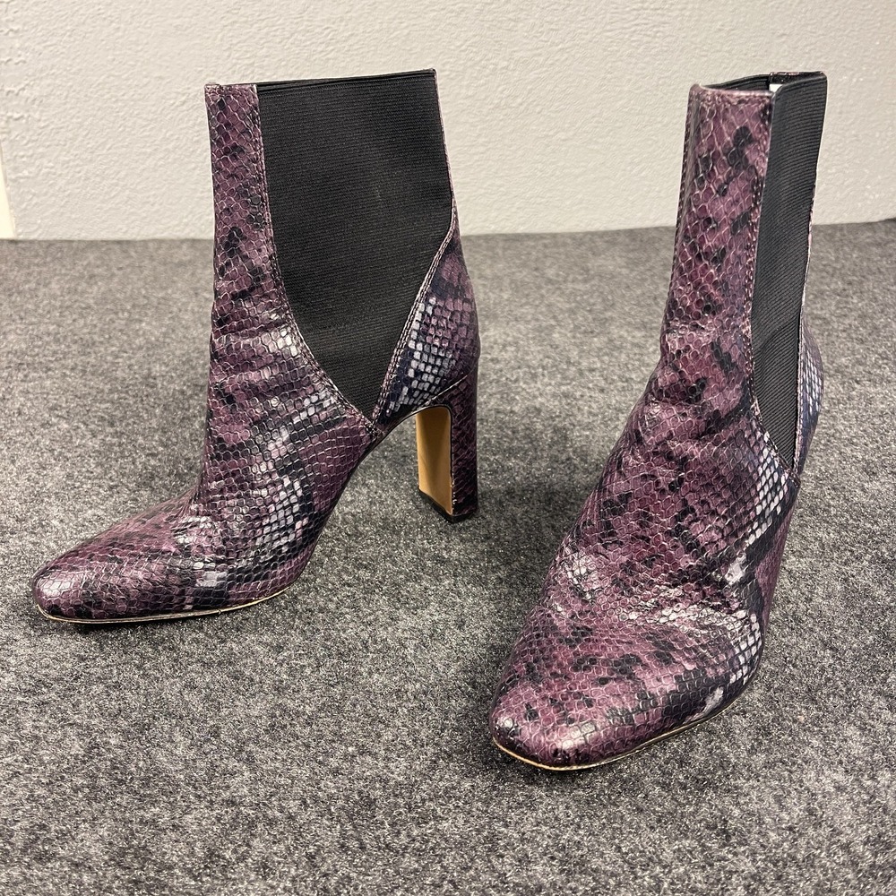 Vince Camuto Womens Boots 7 Seeana Snakeskin Chelsea Ankle Purple Leather Heels